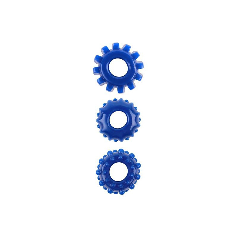 GK Power Lot de 3 Cockrings souples Gear Up Bleus